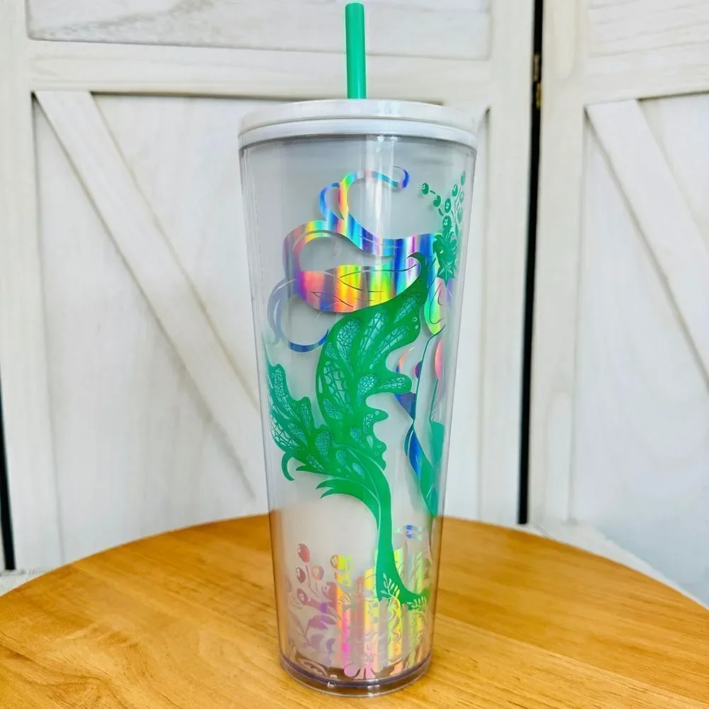Starbucks Pearl Holographic‎ Siren Mermaid Tumbler Venti Cup White Green 24oz